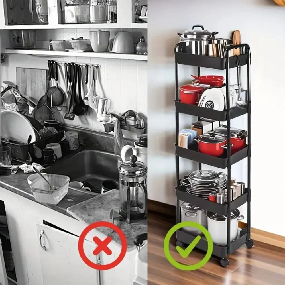 5-Tier Black Rolling Storage Cart - No hooks 🪝 included